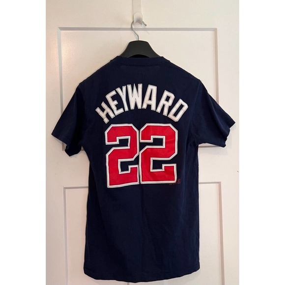 Majestic Other - Jason Heyward 22 Atlanta Braves Majestic Boys MLB T-Shirt Blue Crew Spellout‎ S